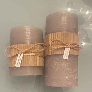 Unscented Gray-Green Rustic Pillar Candle Set with Twine Accent